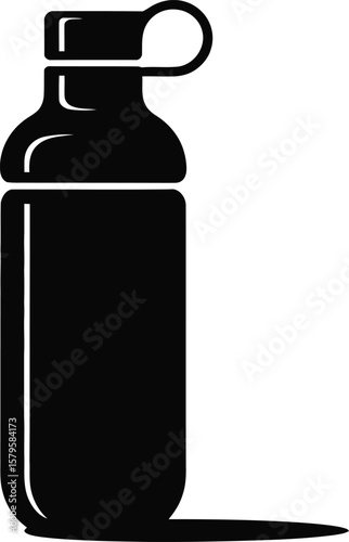 Simple black silhouette of a tall reusable water bottle with a cap and loop