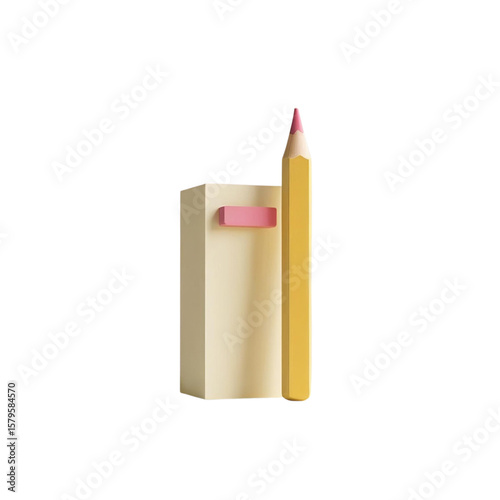 Pencil and sticky notes stationery concept for education or office supply presentation design element idea on transparent background