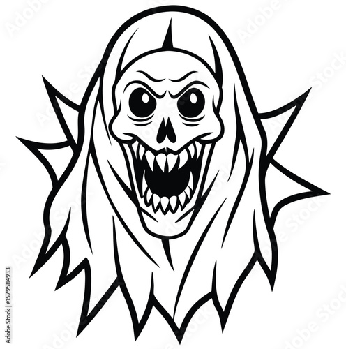 Cartoon vector illustration of an angry tribal animal skull with a tattoo