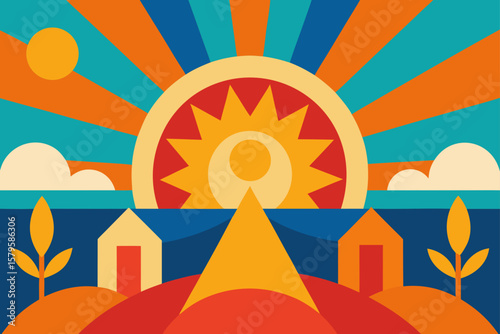 summer landscape with sun