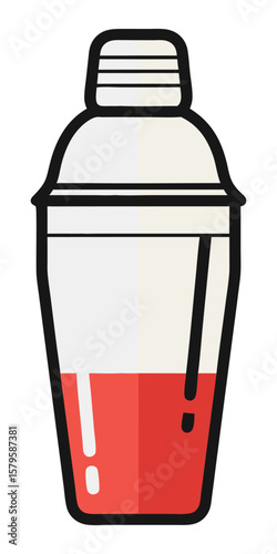 Cocktail Shaker with Red Drink Isolated Flat Design Bar Utensil Illustration