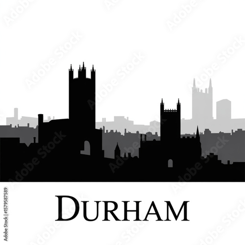 Durham Skyline Silhouette - Historic Cathedral City in England Vector Illustration
