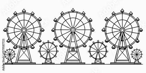 Collection of ferris wheel silhouettes in various sizes isolated on white background silhouette