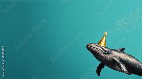 Whale Celebrates With a Party Hat in a Vibrant Underwater Setting During Dayl...