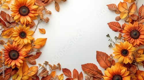 Colorful Autumn Floral Arrangement Featuring Sunflowers and Leaves for Season...