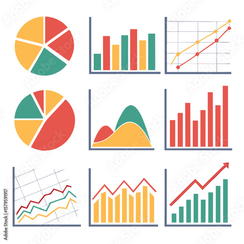 Colorful geometric graphs and charts in flat design style  