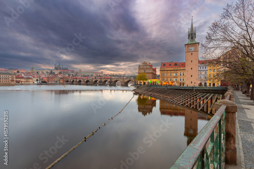 Charles Bridge and Old Water Tower in Prague, Czech Republic