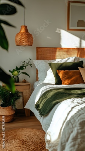 Cozy and Modern Bedroom Interior With Natural Light and Stylish Decor in a Se...
