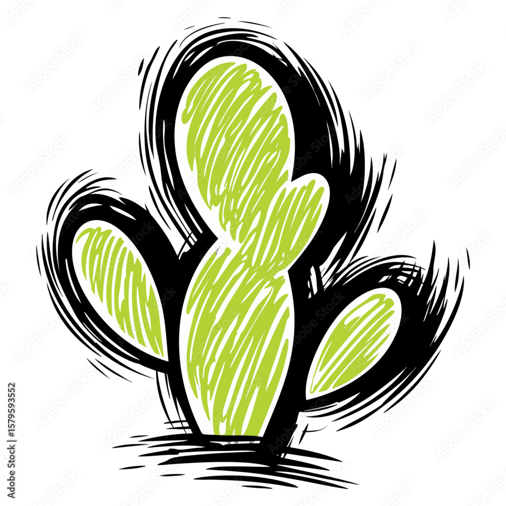 Naklejka premium Cactus in brushstroke vector illustration.