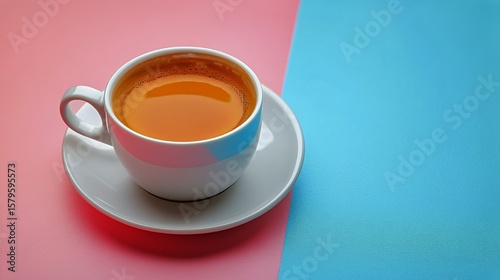 Coffee Cup Placed on a Vibrant Backdrop With Contrasting Colors in a Bright S...