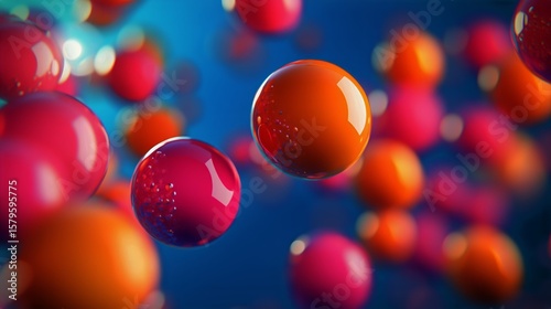 Colorful Spheres Floating in Vibrant Abstract Background With a Mix of Bubble...