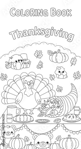 Wallpaper Mural Cute thanksgiving coloring book page with turkey pumpkins and bears isolated on transparent background Torontodigital.ca