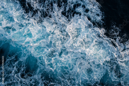 Sea water splash with foamy wave. Water surface texture. Tropical islands ferry travel. Cruiseliner trail. Ocean background. White water of sea. Marine travel banner template. Seaside vacation concept