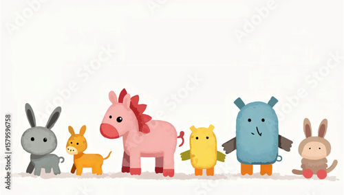 Farm animals sit together in watercolor style

