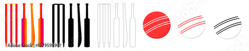 Vector Cricket Sport Set With Wicket, Stumps, Bails, and Balls On White Background