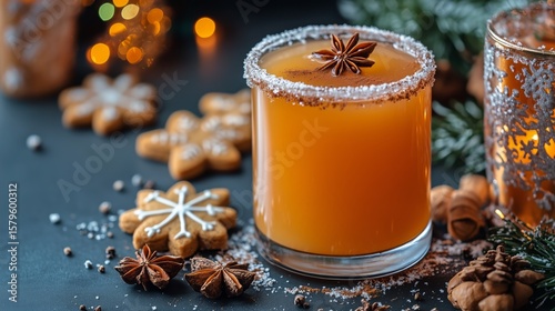 Festive Winter Drink Surrounded by Cookies and Holiday Decorations in a Cozy ...
