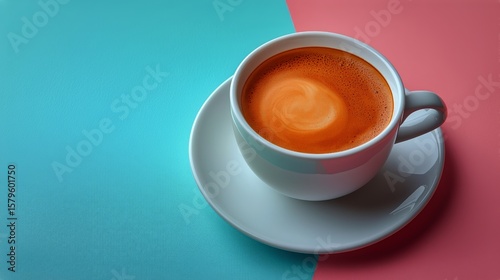 Cup of Coffee With Swirling Foam on Vibrant Colored Background