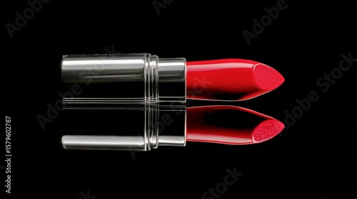 Bright Red Lipstick Against a Dark Background Offers Bold Beauty Choice for M...