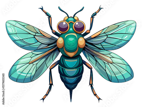 vector of A close-up of a delicate fly shows off transparent wings.