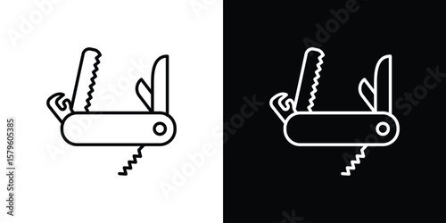Swiss Knife icon vector symbols pack in black and white lines