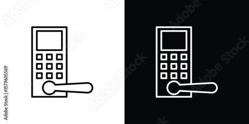 Smart lock icon vector symbols pack in black and white lines