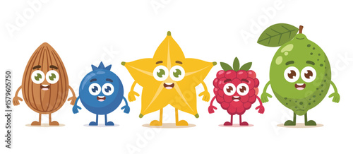 Cute Cartoon Fruits and Nuts