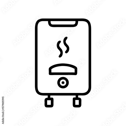 Hot water heater outline drawing on a white background in minimalist style, simple appliance. Hot water heater for heating system includes heating elements. Modern hot water heater represents comfort