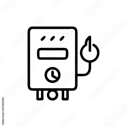 Electrical water heater icon, indicating heating element. Water heater, with clock and switch, showing symbol for heating element and water pump. Using water heater ensures heat and warm.