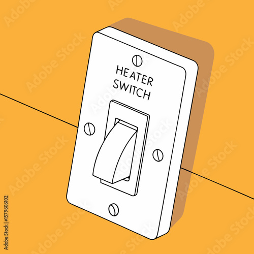 Heater switch illustration for safety and comfort, depicting an electrical control mounted on bright orange background. Heater switch illustration evokes warmth with electrical outlet