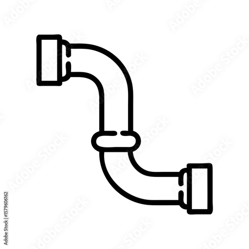 Black line pipe icon on white depicts a water pipe fitting in simple form. This pipe icon suggests plumbing and industrial connections.