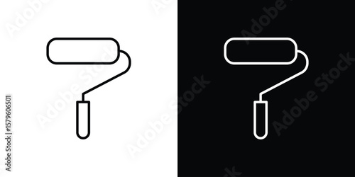 Paint roller icon vector symbols pack in black and white lines