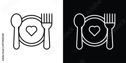 Love Plate icon vector symbols pack in black and white lines