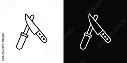 Knife sharpener icon vector symbols pack in black and white lines