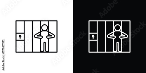 Jail icon vector symbols pack in black and white lines