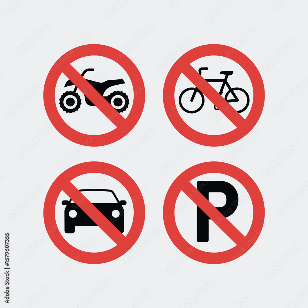 No Parking Signs for Motorcycles, Bicycles, Cars and Parking No Parking Signs for Motorcycles, Bicycles, Cars and Parking