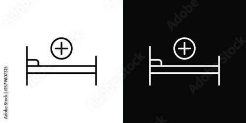 Hospital bed icon vector symbols pack in black and white lines