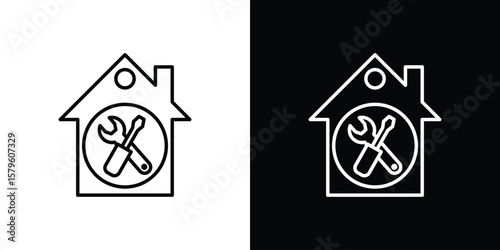 Home repair icon vector symbols pack in black and white lines