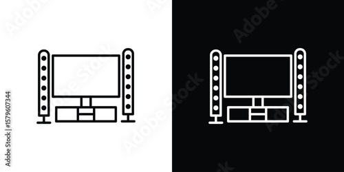 Home cinema icon vector symbols pack in black and white lines