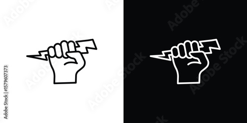 Hand with Power icon vector symbols pack in black and white lines