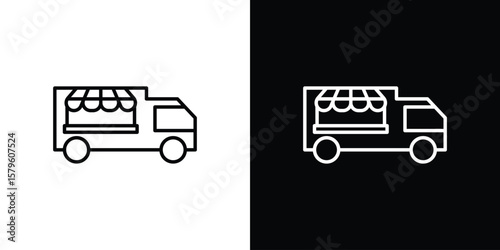 Food truck icon vector symbols pack in black and white lines