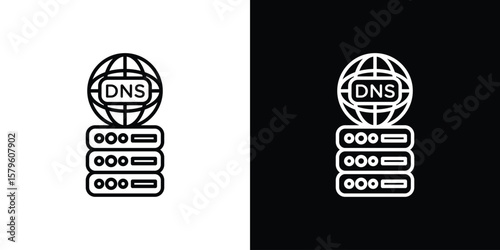 DNS icon vector symbols pack in black and white lines
