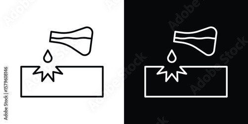 Corrosive substance icon vector symbols pack in black and white lines
