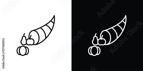 Cornucopia icon vector symbols pack in black and white lines