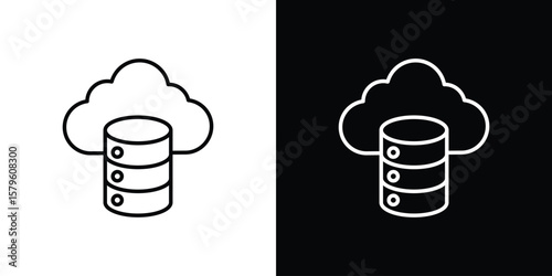 Cloud server icon vector symbols pack in black and white lines