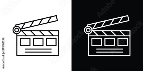 Cinema flapper icon vector symbols pack in black and white lines