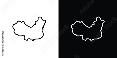 China map icon vector symbols pack in black and white lines