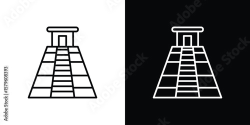 Chichen Itza icon vector symbols pack in black and white lines