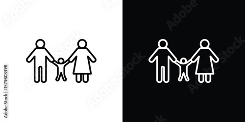 Child custody icon vector symbols pack in black and white lines