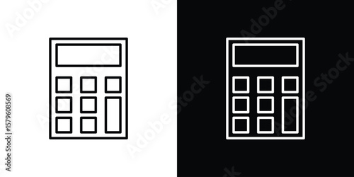 Calculator icon vector symbols pack in black and white lines