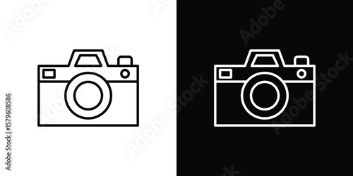 Camera icon vector symbols pack in black and white lines